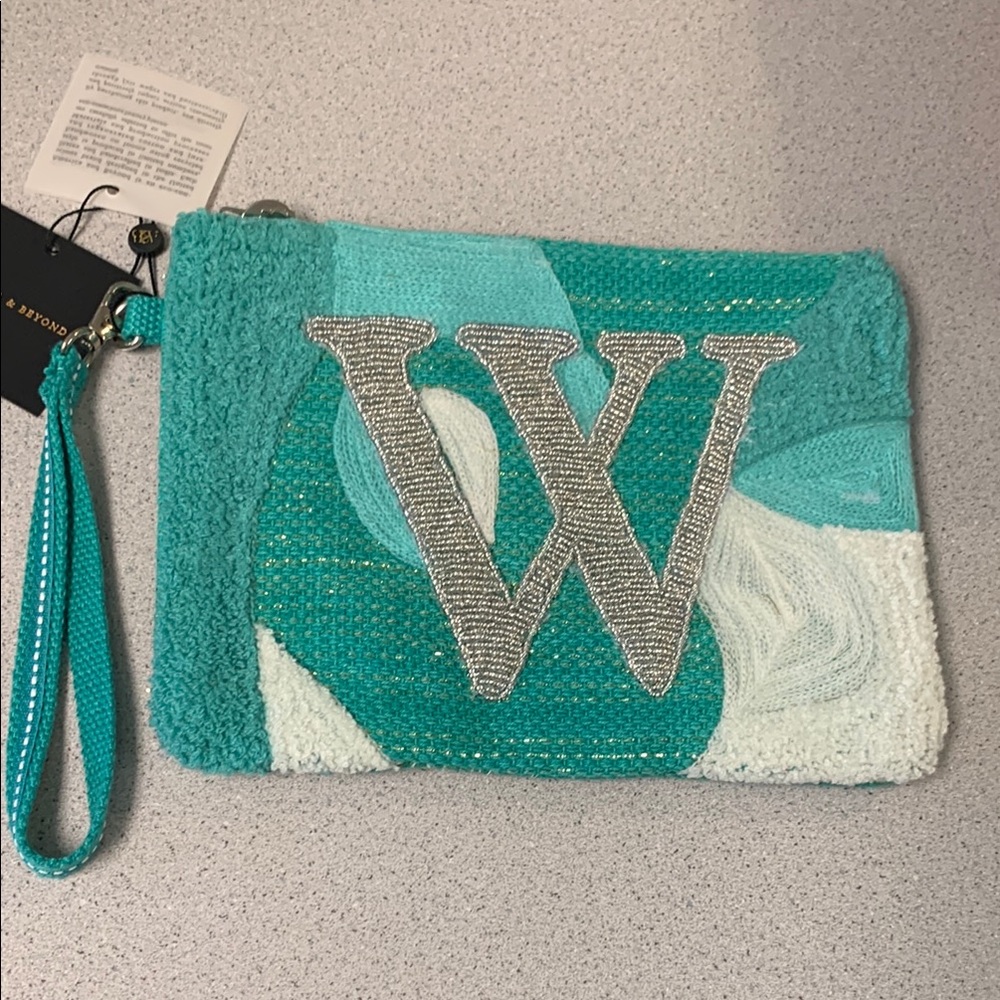 America & Beyond clutch qvc new beaded recycled jute handmade India initial W